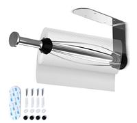1st Deer Kitchen Roll Holder under Cabinet, Toilet Roll Holder with Damping Effect, One-Handed Operation with or without Drilling, Stainless Steel Paper Towel Holder, Self-Adhesive or Screw-On, Silver