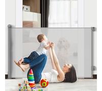 1st Deer Retractable Child Gate Extends up to 140cm/ 55”, One-Hand Operation Baby Gate for Doorways, Stairways & Hallways, Indoor & Outdoor, Door & Stair Gate for Baby, Dogs & Cats, Grey