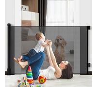 1st Deer Retractable Child Gate Extends up to 140cm/ 55”, One-Hand Operation Baby Gate for Doorways, Stairways & Hallways, Indoor & Outdoor, Door & Stair Gate for Baby, Dogs & Cats, Black