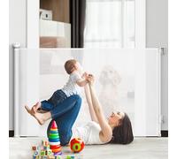 1st Deer Retractable Child Gate Extends up to 140cm/ 55”, One-Hand Operation Baby Gate for Doorways, Stairways & Hallways, Indoor & Outdoor, Door & Stair Gate for Baby, Dogs & Cats, White