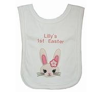 1st Easter Sweet Bunny Face Personalised Bib. Handmade in The UK with Embroidered Name. (White)