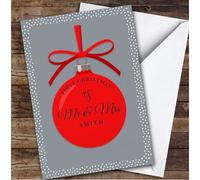 1st First Xmas As Mr & Mrs Red Bauble Custom Personalised Christmas Card | Christmas Card | Any Relation Xmas Card