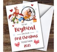 1st First Xmas With Boyfriend Photo Penguins Custom Personalised Christmas Card - Special Relative Personalised Christmas Card, Adult Christmas Card