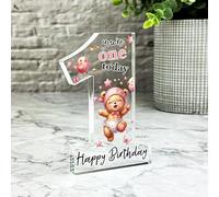 1st Gift For Birthday For Girls Pink Teddy Keepsake Number One Ornament Plaque | Decorative Trinket Gift | Acrylic Plaque Ornament Keepsake Gift | Custom Sentimental Gift