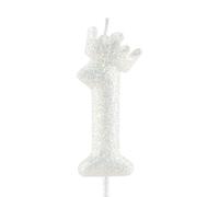 1st Glitter White Crown Birthday Candles, Classic White Birthday Number Candle for Cake Topper Decorations Girls Wedding Anniversary Celebration Happy Party Supplies