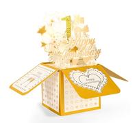 1st Golden Happy Anniversary Card, 3D Pop-Up Romantic 1st Anniversary Card with Envelopes and Notecard for Him Her Women Men Wife Husband Couples Marriage Present