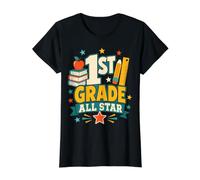 1st Grade Back to School First Grader Classroom Star Value Graphic T-Shirt, Women, Black, M