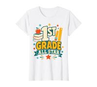 1st Grade Back to School First Grader Classroom Star Value Graphic T-Shirt, Women, White, M
