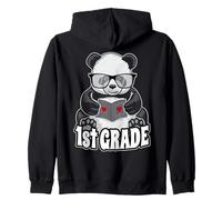 1st Grade Back To School Panda Book Reader Teacher Heart Zip Hoodie
