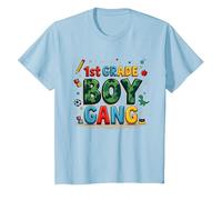1st Grade Boy Gang: Playful School Adventure Squad T-Shirt, Kids, Baby Blue, 6 Years