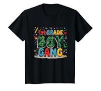 1st Grade Boy Gang: Playful School Adventure Squad T-Shirt, Kids, Black, 6 Years