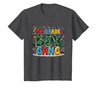 1st Grade Boy Gang: Playful School Adventure Squad T-Shirt, Kids, Dark Heather Grey, 6 Years