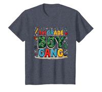 1st Grade Boy Gang: Playful School Adventure Squad T-Shirt, Kids, Heather Blue, 6 Years