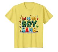 1st Grade Boy Gang: Playful School Adventure Squad T-Shirt, Kids, Lemon, 6 Years