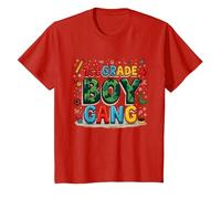 1st Grade Boy Gang: Playful School Adventure Squad T-Shirt, Kids, Red, 6 Years