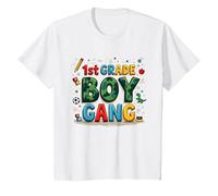 1st Grade Boy Gang: Playful School Adventure Squad T-Shirt, Kids, White, 6 Years