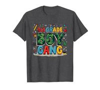 1st Grade Boy Gang: Playful School Adventure Squad T-Shirt, Men, Dark Heather Grey, 6XL