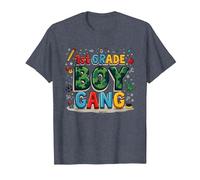 1st Grade Boy Gang: Playful School Adventure Squad T-Shirt, Men, Heather Blue, 6XL
