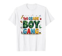 1st Grade Boy Gang: Playful School Adventure Squad T-Shirt, Men, White, 6XL