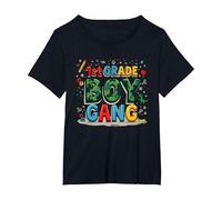 1st Grade Boy Gang: Playful School Adventure Squad T-Shirt, Women's Plus, Black, 6X