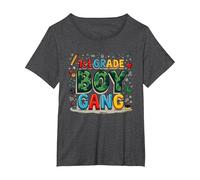 1st Grade Boy Gang: Playful School Adventure Squad T-Shirt, Women's Plus, Dark Heather Grey, 6X