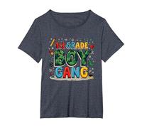 1st Grade Boy Gang: Playful School Adventure Squad T-Shirt, Women's Plus, Heather Blue, 6X