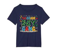 1st Grade Boy Gang: Playful School Adventure Squad T-Shirt, Women's Plus, Navy, 6X