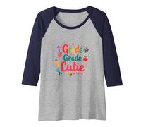 1st Grade Day Grade Cutie: Cheerful School Milestone Raglan Baseball Tee, Women, Navy/Athletic Heather, M