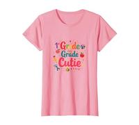 1st Grade Day Grade Cutie: Cheerful School Milestone T-Shirt, Women, Pink, M