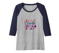 1st Grade Diva: Sassy School Starter Celebration Raglan Baseball Tee, Women, Navy/Athletic Heather, M
