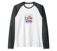 1st Grade Diva Sparkle and Shine Crown Stars Raglan Baseball Tee, Men, Dark Heather/White, S