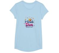 1st Grade Diva Sparkle and Shine Crown Stars T-Shirt, Girls, Baby Blue, Small