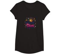 1st Grade Diva Sparkle and Shine Crown Stars T-Shirt, Girls, Black, Medium