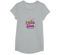 1st Grade Diva Sparkle and Shine Crown Stars T-Shirt, Girls, Heather Grey, XS