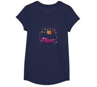 1st Grade Diva Sparkle and Shine Crown Stars T-Shirt, Girls, Navy, Small