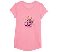 1st Grade Diva Sparkle and Shine Crown Stars T-Shirt, Girls, Pink, Large