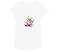 1st Grade Diva Sparkle and Shine Crown Stars T-Shirt, Girls, White, Large