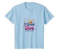 1st Grade Diva Sparkle and Shine Crown Stars T-Shirt, Kids, Baby Blue, 8 Years