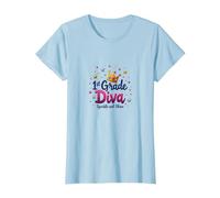 1st Grade Diva Sparkle and Shine Crown Stars T-Shirt, Women, Baby Blue, XXL