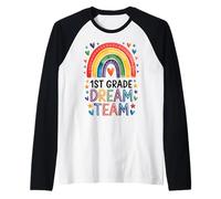 1st Grade Dream Team Rainbow Design Raglan Baseball Tee