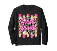 1st Grade Girls Pencils Preppy Stripe Leopard Composition Long Sleeve T-Shirt