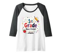 1st Grade Here I Come Cute School Milestone Raglan Baseball Tee, Women, Dark Heather/White, XXL