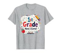 1st Grade Here I Come Cute School Milestone T-Shirt, Men, Heather Grey, 6XL