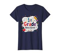 1st Grade Here I Come Cute School Milestone T-Shirt, Women, Navy, S