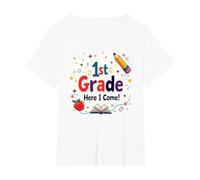 1st Grade Here I Come Cute School Milestone T-Shirt, Women's Plus, White, 4X