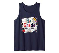 1st Grade Here I Come Cute School Milestone Tank Top, Men, Navy, L