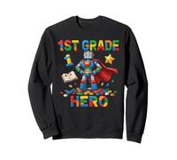 1st Grade Hero Robot Interlocking Bricks School Sweatshirt