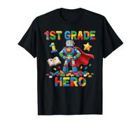 1st Grade Hero Robot Interlocking Bricks School T-Shirt