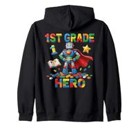 1st Grade Hero Robot Interlocking Bricks School Zip Hoodie