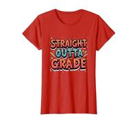 1st Grade Teacher Straight Outta First Grade Gift T-Shirt, Women, Red, L